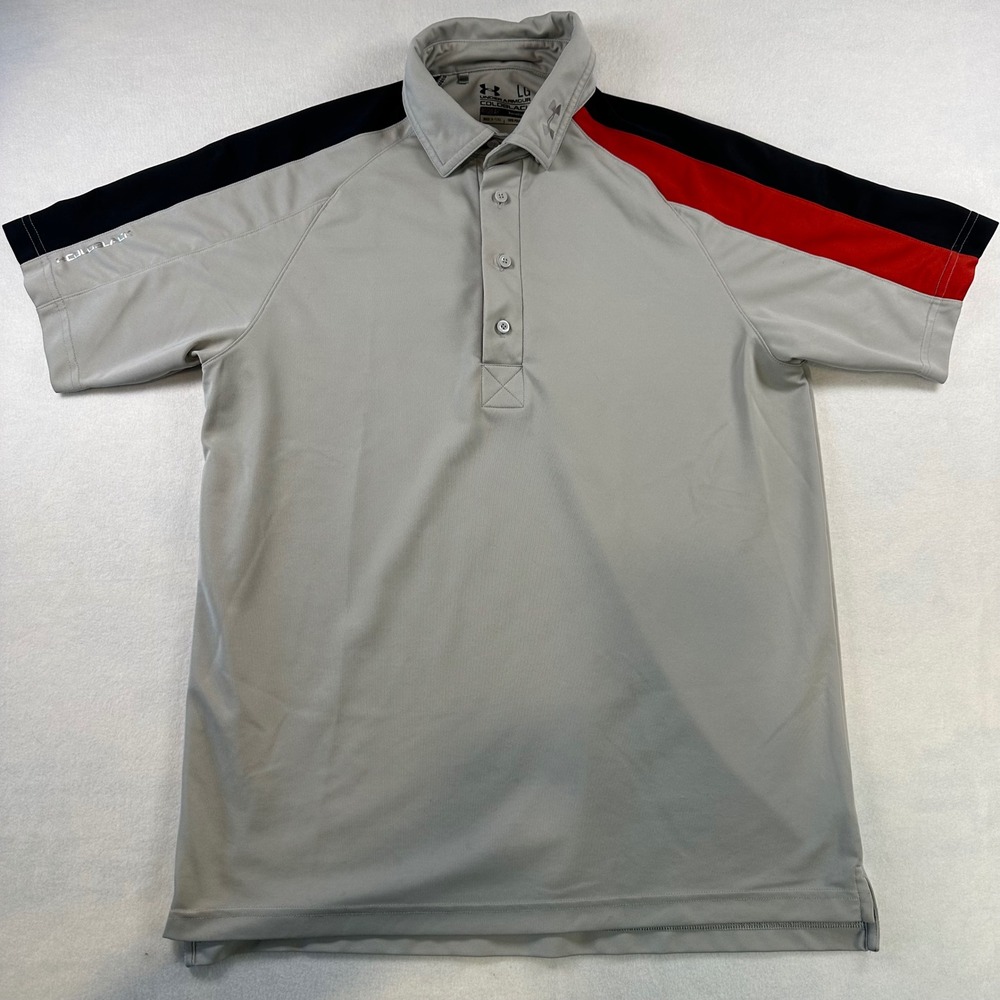 Under Armour Coldblack HeatGear Mens Polo Shirt Grey Black Red Large VCOF299
